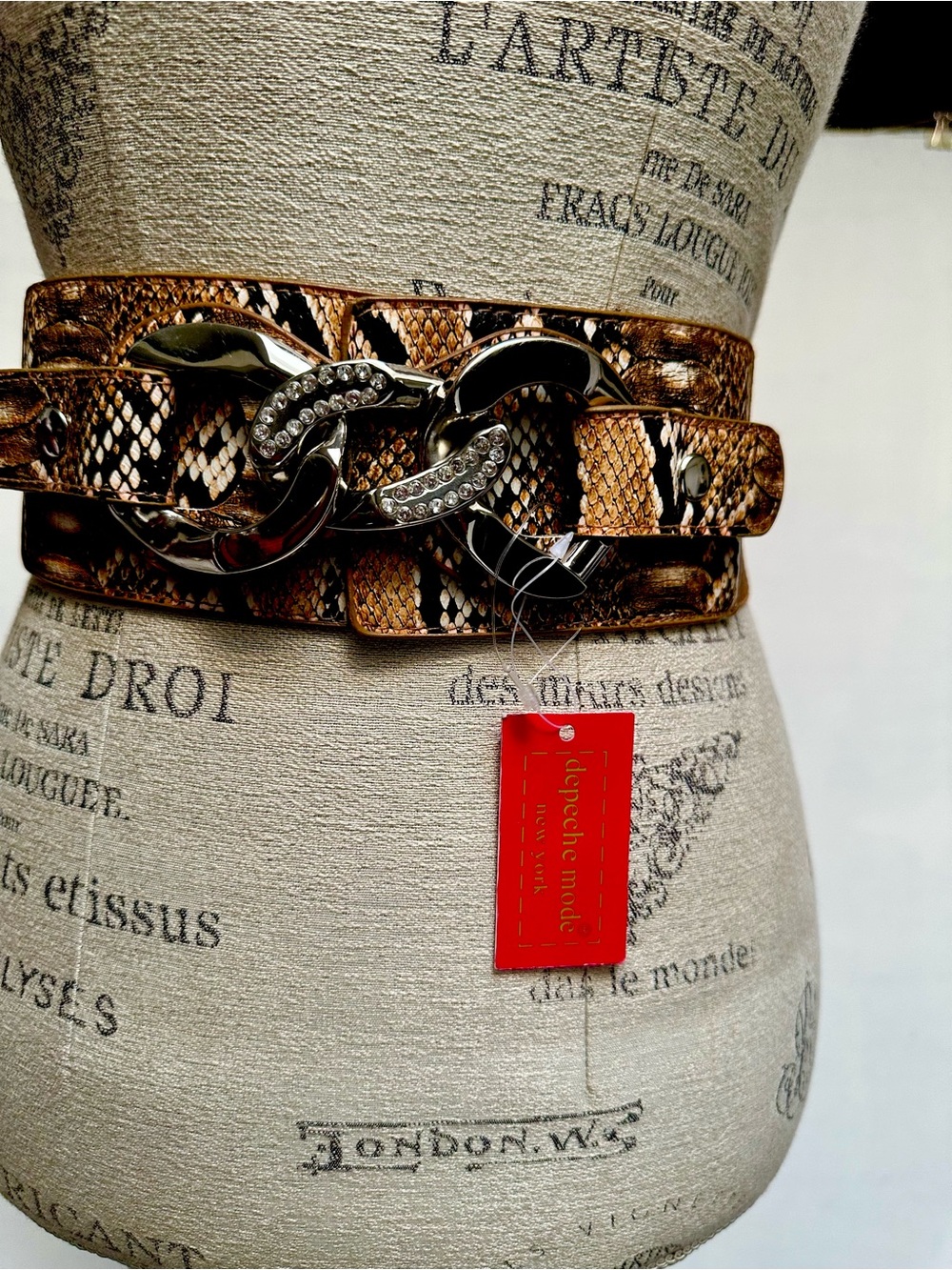 NEW Faux Snake Skin Leather Belt Elastic Stretch 3” Wide Silver Snap Rhinestone